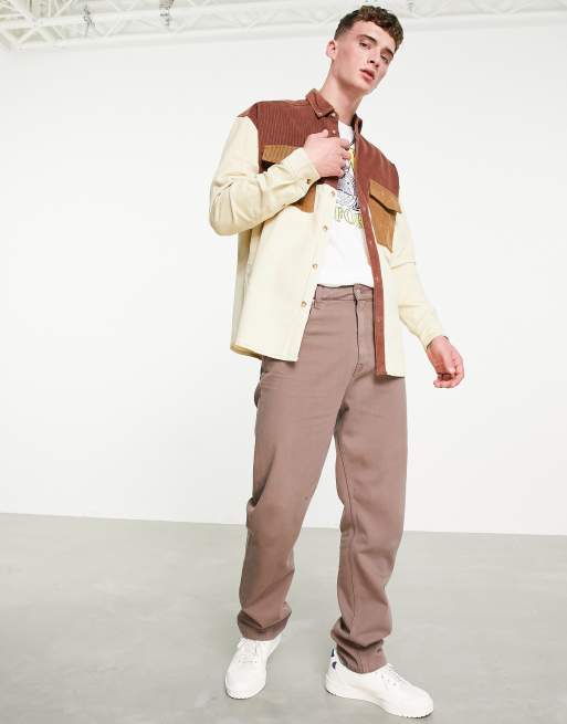 ASOS DESIGN – Sztruksowa koszula oversize z brązowymi blokami kolorów, 3 z 4
