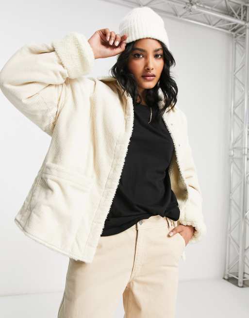 ASOS DESIGN – Sztruksowa kurtka z podszewką z kożuszka w kolorze ecru