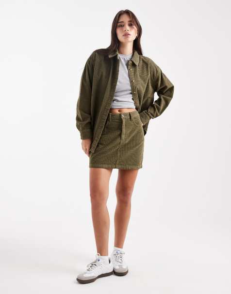 ASOS DESIGN mini skirt in bubble cord in khaki
