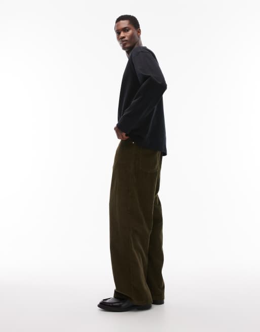 ASOS DESIGN – Sztruksowe luźne spodnie w kolorze khaki, 3 z 5