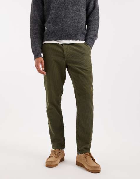 ASOS DESIGN tapered trousers in khaki corduroy