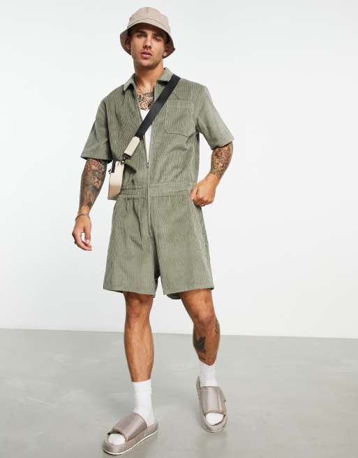 ASOS DESIGN – Sztruksowy kombinezon w kolorze khaki