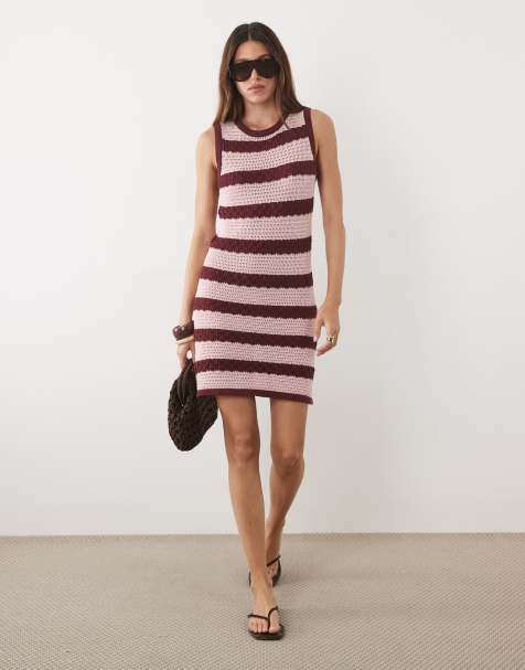 ASOS DESIGN szydełkowana dzianinowa sukienka mini w paski - view 1