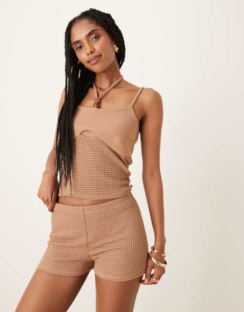 ASOS DESIGN co-ord crochet micro short in mocha