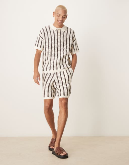 ASOS DESIGN – Szydełkowane szorty oversize w paski w kolorze brązowym i ecru, część zestawu