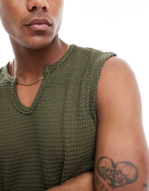 ASOS DESIGN – Szydełkowany top oversize bez rękawów, w kolorze khaki, 3 z 4