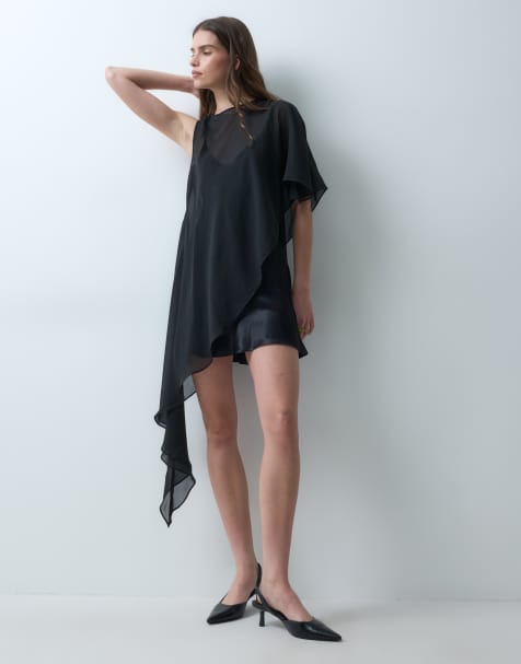 ASOS DESIGN szyfonowa asymetryczna sukienka mini z pelerynką - view 1