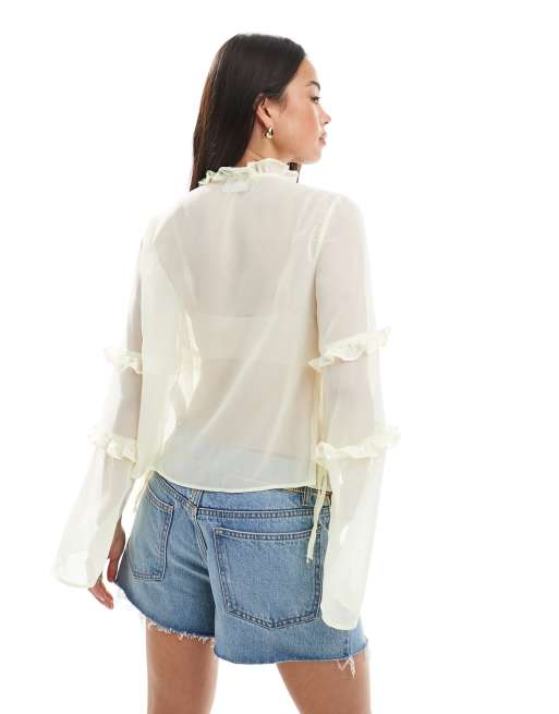 ASOS DESIGN – Szyfonowa bluzka z falbanką w kolorze ecru, 4 z 4