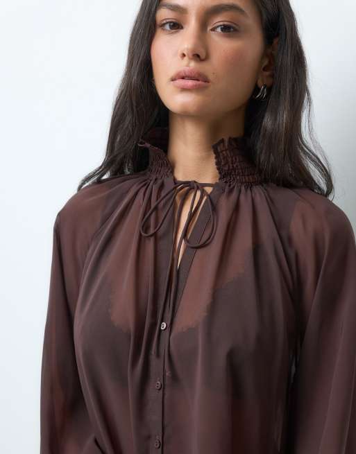 ASOS DESIGN szyfonowa oversize bluzka raglanowa w kolorze czekoladowym, 4 z 5