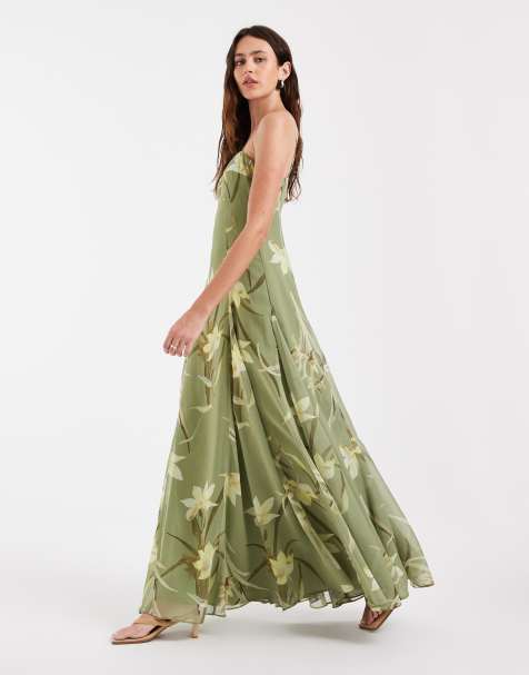 ASOS DESIGN szyfonowa sukienka maxi na ramiączkach z głębokimi klinami we wzór kwiatowy - view 1