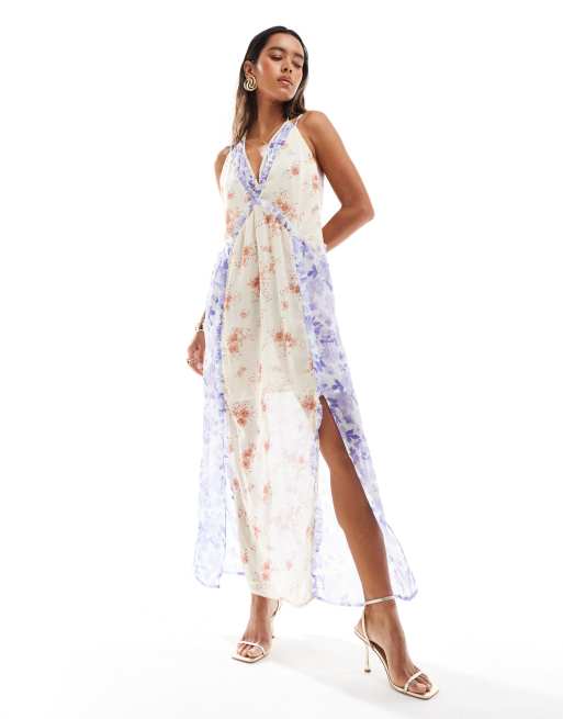 ASOS DESIGN – Szyfonowa sukienka maxi z braletkowym detalem i mieszanym kwiatowym wzorem w stylu vintage