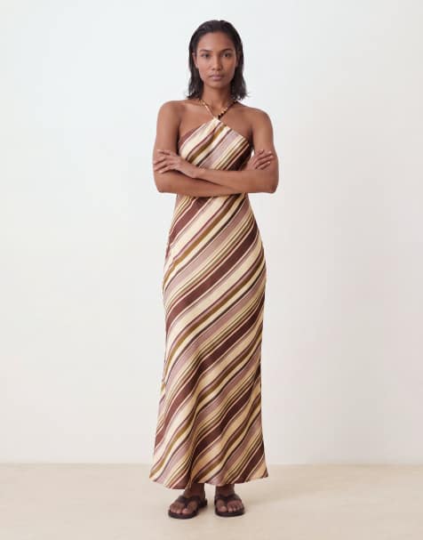 ASOS DESIGN – Szyfonowa sukienka maxi z dekoltem typu halter i wzorem w kolorowe paski - view 1
