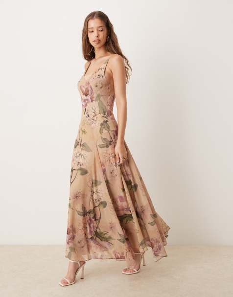 ASOS DESIGN – Szyfonowa sukienka maxi z godetami w kwiatowy wzór - view 1