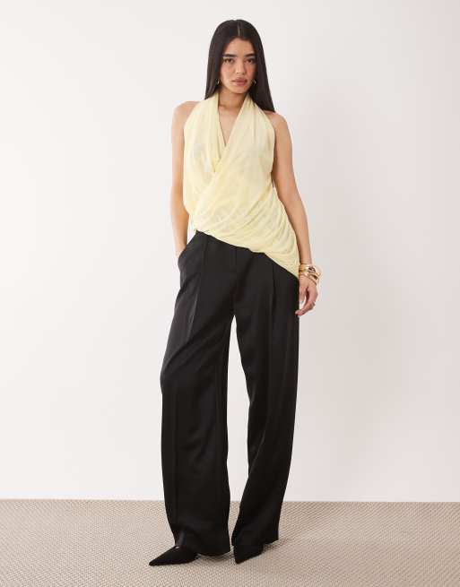 ASOS DESIGN – Szyfonowy drapowany top z dekoltem typu halter w kolorze cytrynowym, 2 z 4