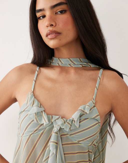 ASOS DESIGN – Zestaw z elastycznego szyfonu ze wzorem w paski, z koronką, 3 z 3