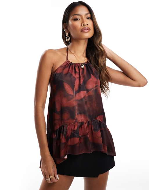ASOS DESIGN – Szyfonowy top z zabudowanym dekoltem halter w kwiatowy wzór