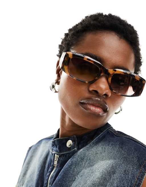 ASOS DESIGN – Szylkretowe kwadratowe okulary przeciwsłoneczne z ozdobnymi zausznikami z octanu 