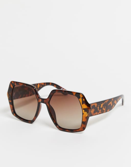 ASOS DESIGN – Szylkretowe sześciokątne okulary przeciwsłoneczne oversize w stylu lat 70.