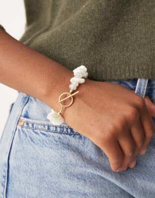 Asos Design T-bar Bracelet With Faux Chipping Details In Gold