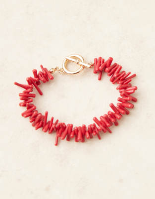 Asos Design T Bar Bracelet With Faux Coral Beading