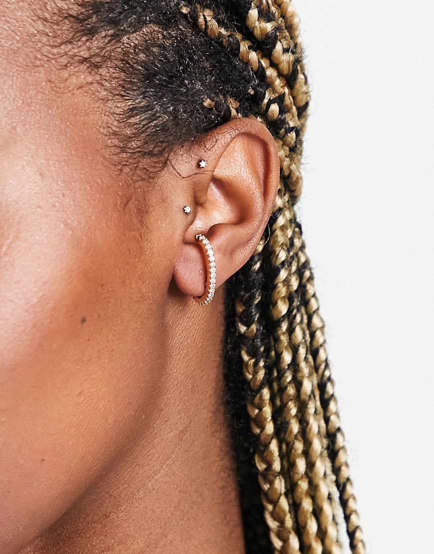 Asos Design T Bar Ear Cuffs In Crystal-Gold