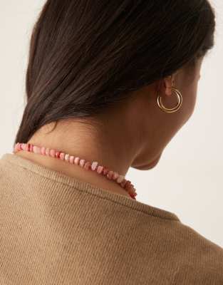 Asos Design T-bar Necklace With Faux Semi Precious Chipping Detail In Gold