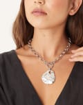 [ASOS DESIGN] ASOS DESIGN t-bar necklace with hammered pendant in silver tone No Size SILVER