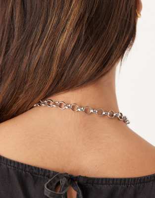 Asos Design T-bar Necklace With Hammered Pendant In Silver