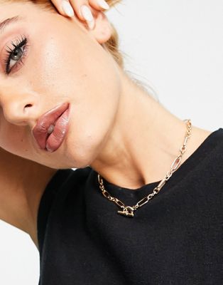 ASOS DESIGN T-bar necklace with mixed chain in gold tone