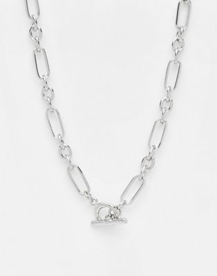 ASOS DESIGN T-bar necklace with mixed chain in silver tone - ASOS Price Checker
