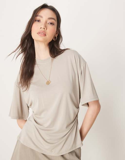 ASOS DESIGN - T-shirt a corsetto in modal color salvia in coordinato