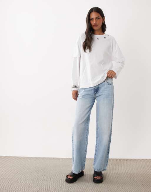 ASOS DESIGN T-shirt a doppio strato con dettagli a occhielli bianca, 3 di 4