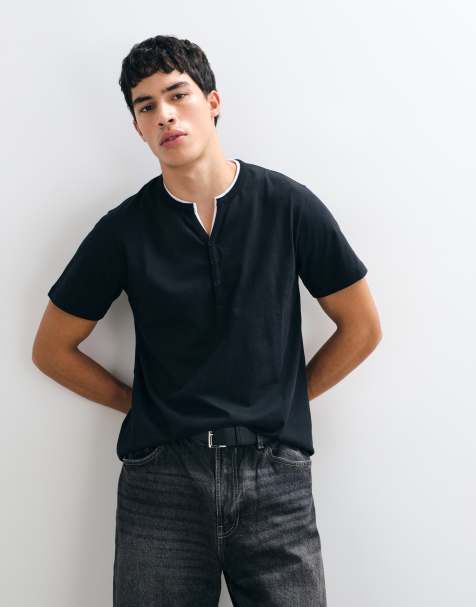 ASOS DESIGN T-shirt a doppio strato con scollo serafino nera - view 1