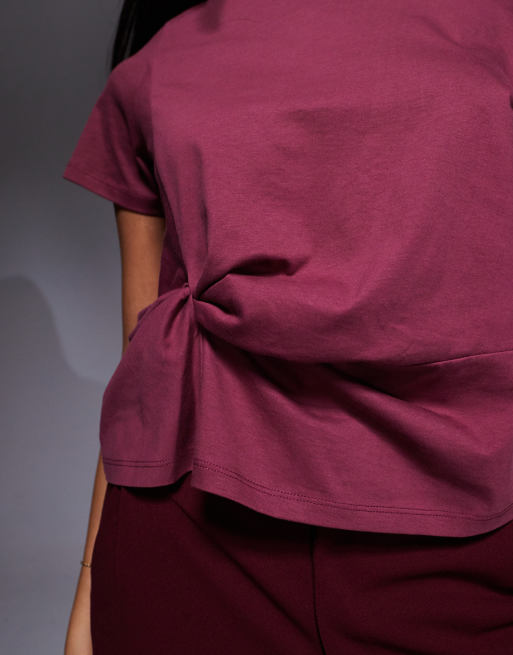 ASOS DESIGN - T-shirt à épaule dénudée et fronces sur les côtés - Rose foncé, 3 de 4