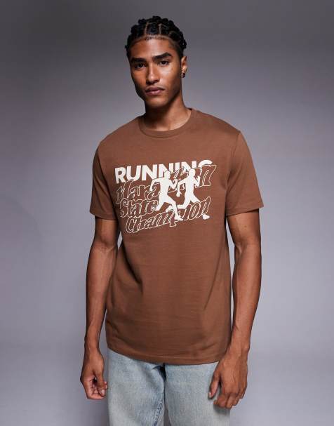 ASOS DESIGN - T-shirt à imprimé style sport - Marron - view 1