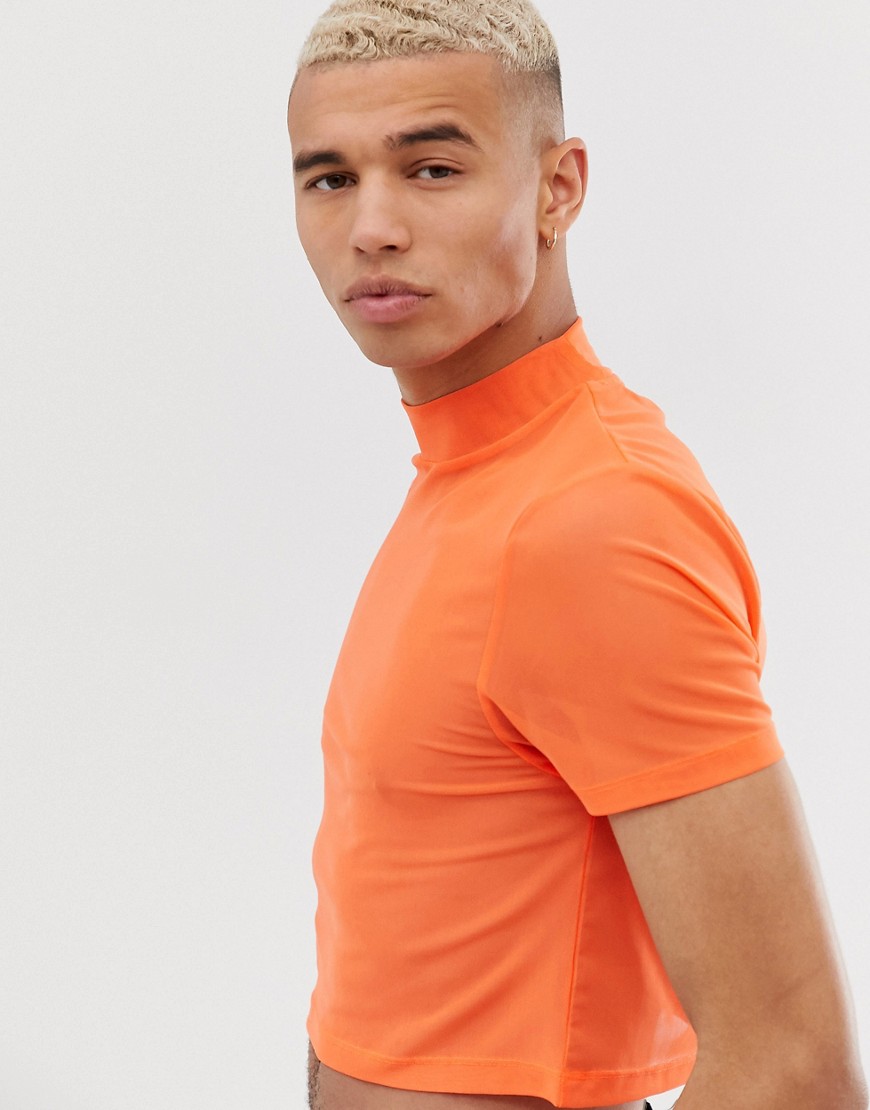 ASOS DESIGN - T-shirt a lupetto corta skinny stretch in maglina-Arancione
