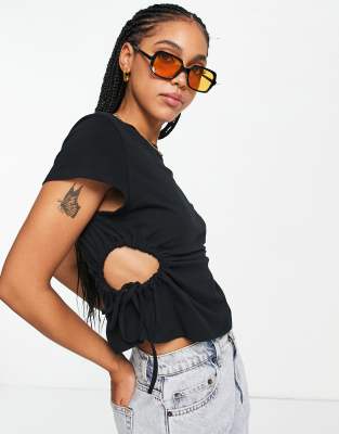ASOS DESIGN - T-shirt à manches courtes froncé sur le côté - Noir