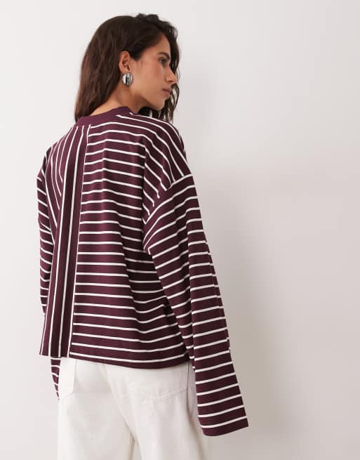 ASOS DESIGN T-shirt à manches longues à double rayure bordeaux, 4 de 4