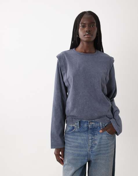 ASOS DESIGN t-shirt à manches longues avec détails de couture en gris délavé - view 1