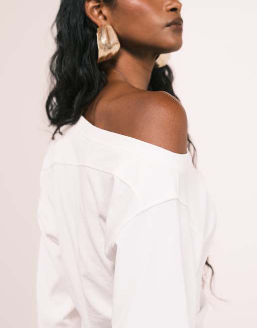 ASOS DESIGN - T-shirt à manches longues avec taille corset et épaules dénudées - Crème, 4 de 4