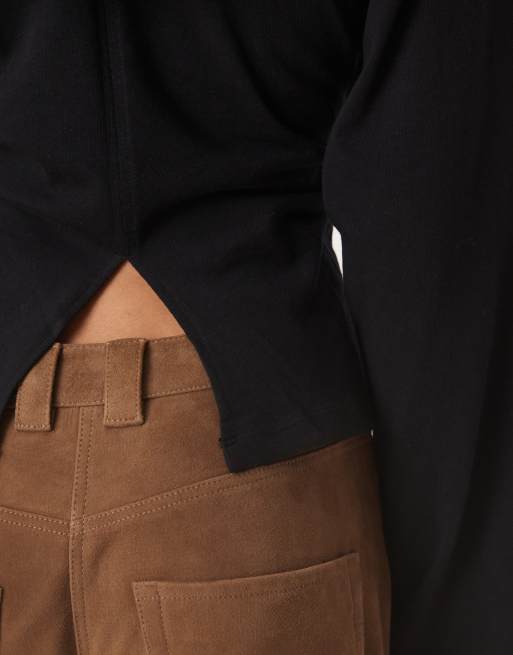 ASOS DESIGN - T-shirt à manches longues avec taille corset et épaules dénudées - Noir, 3 de 4