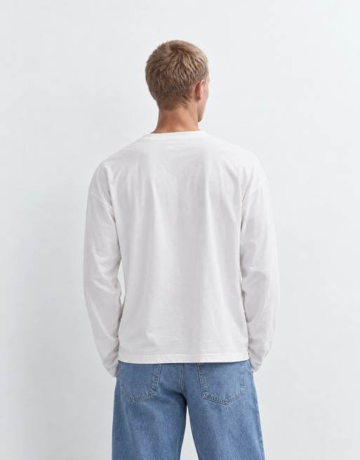ASOS DESIGN t-shirt à manches longues coupe carrée oversize avec texte et col V écru, 10 de 10