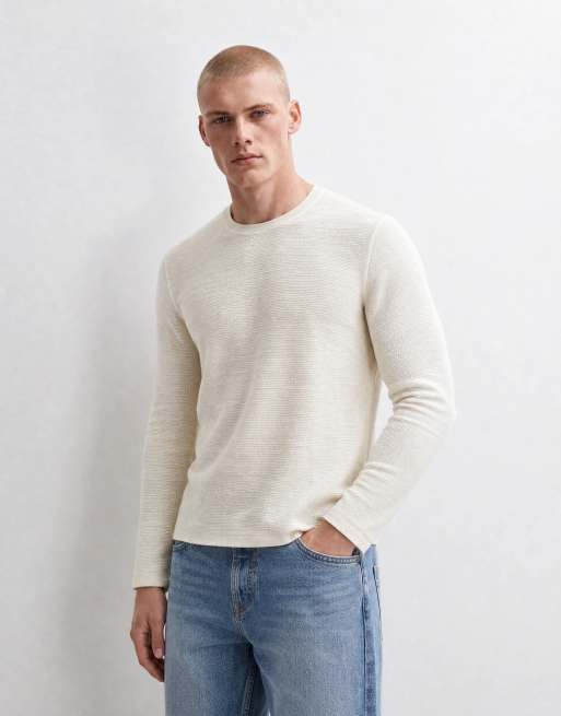 ASOS DESIGN t-shirt à manches longues coupe carrée regular fit en crème texturé, 8 de 10