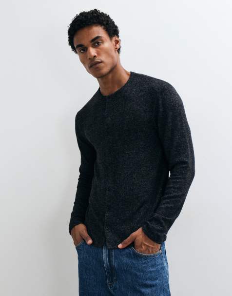 ASOS DESIGN t-shirt à manches longues coupe décontractée boutonné sur toute la longueur en gris anthracite - view 1