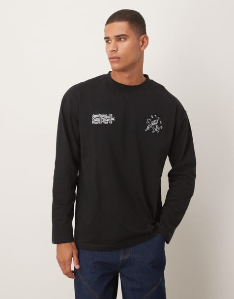 ASOS DESIGN - T-shirt à manches longues en tissu épais à imprimé urbain - Noir - view 1