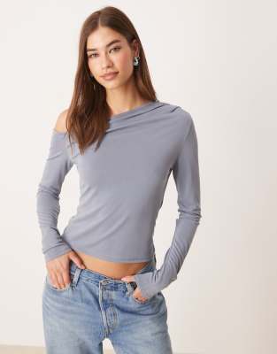 T-shirt à manches longues et épaules dénudées en modal - Bleu L