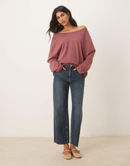 ASOS DESIGN - T-shirt à manches longues et épaules dénudées - Rose foncé, 2 de 4