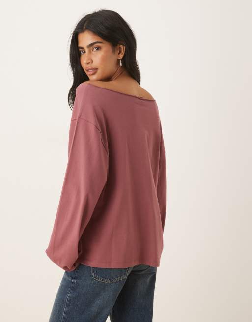 ASOS DESIGN - T-shirt à manches longues et épaules dénudées - Rose foncé, 4 de 4