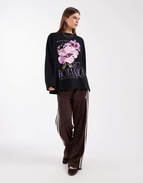 ASOS DESIGN - T-shirt à manches longues et imprimé Botanica - Noir - view 1