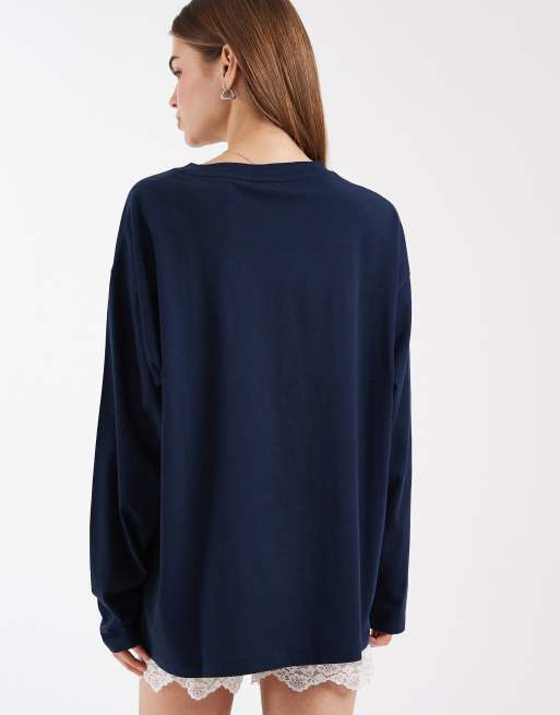 ASOS DESIGN - T-shirt à manches longues et imprimé floral - Bleu marine, 4 de 4